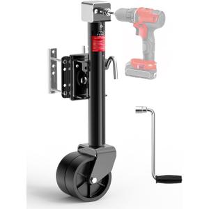 FZZD 2000lbs Trailer Jack with Dual Wheel, 20-24V Cordless Drill Compatible, 12" Lift, for RV BoatBlack