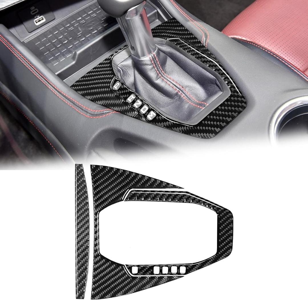 Compatible with 2024 2025 Ford Mustang Carbon Fiber Automatic Gear Shift Panel Frame Cover Sticker Auto Accessories (3PCS Black)
