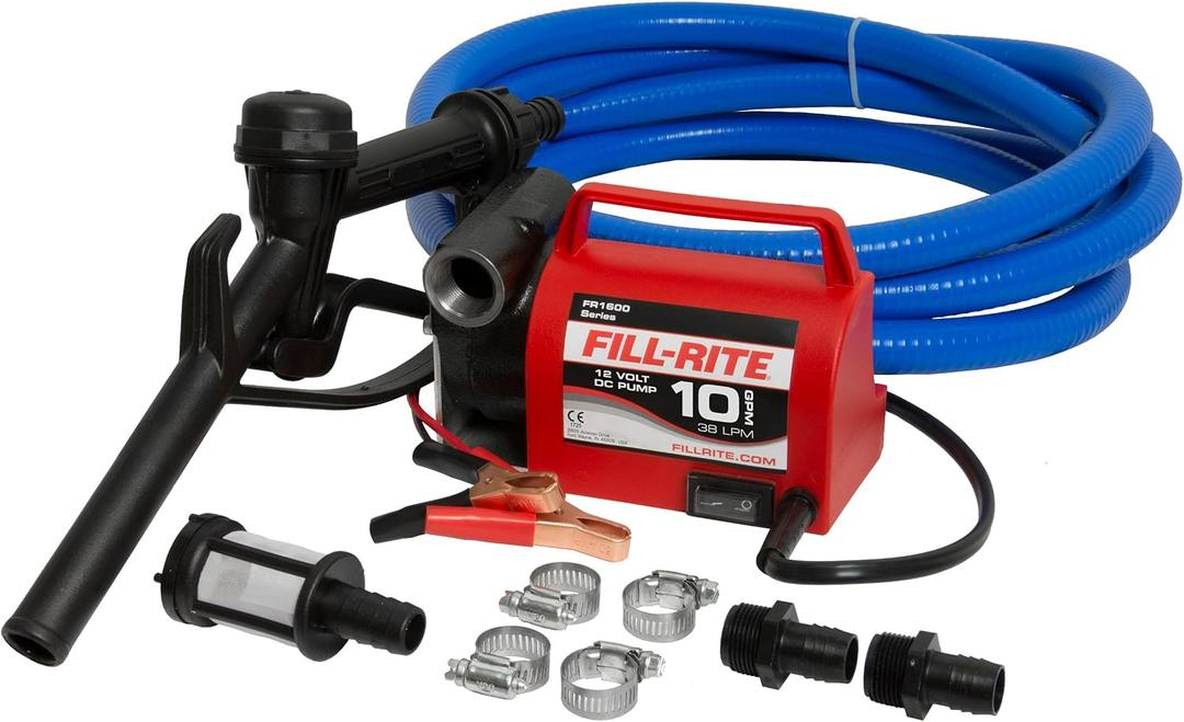 Fill-Rite FR1614 12V 10 GPM Portable Fuel Transfer Pump for Diesel and Antifreeze with Suction and Discharge Hoses
