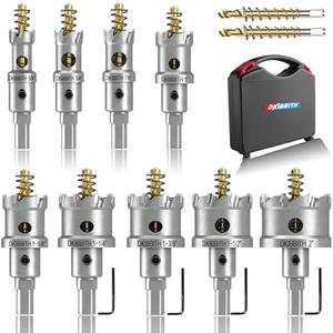 11 Pcs TCT Hole Saw Set, 5/ 8” to 2” Heavy-Duty Tungsten Carbide Hole Saws Kit for Stainless Steel Hard Metal Plastic Wood, 1” Cut Depth, with Detachable Pilot Drill Bits, Allen Wrench