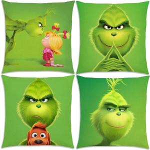 Merry Christmas Throw Pillow Covers 18 x 18 mas Winter Holiday Birthday Party Decoration for Home Bed Couch Sofa -Set of 4