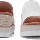 Platform Sandals Raffia Wedge Mules for Women Round Open Toe Slip On Sandals Espadrilles Womens Slides Shoes for Vacation Summer Beach (White, 7)