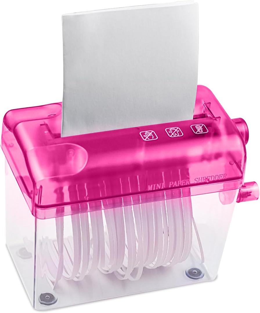 JIKIOU Mini Hand Shredder Portable Paper Shredder Manual Shredder Documents Paper Cutting Tool Home Office Desktop Stationery Red
