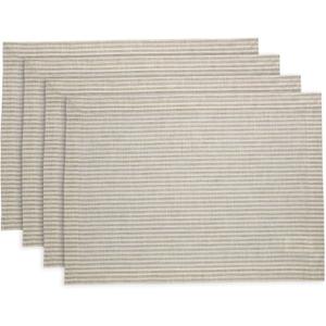 Solino Home Linen Placemats Set of 4 - Narrow Stripe Natural and White Placemats 14 x 19 Inch - 100% Pure Linen Place Mats for Summer
