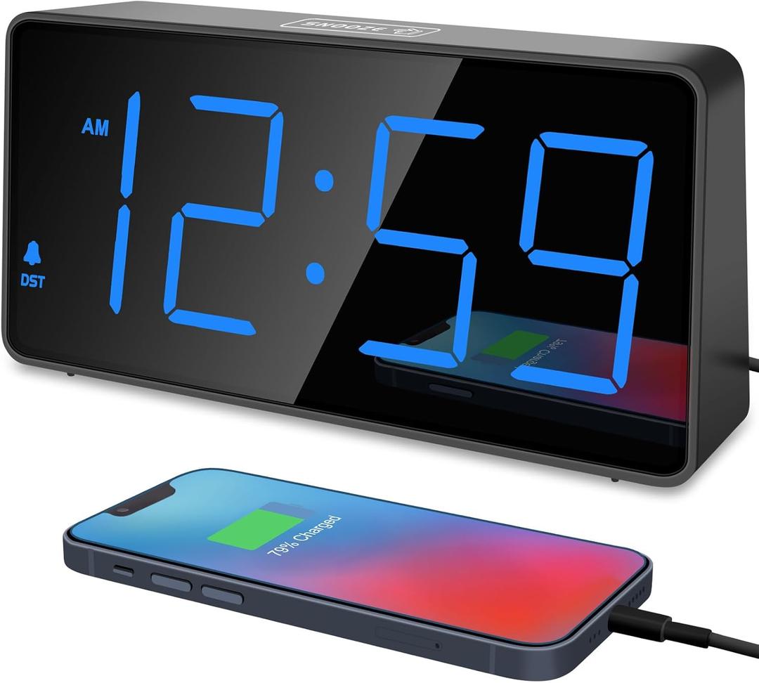 Peakeep Digital Alarm Clock for Bedroom Bedside, Loud Alarm Clock for Heavy Sleepers, Large Big LED Numbers for Seniors, Battery Backup Plug in Electric Clock with USB Charger (Blue) Peakeep Digital Alarm Clock for Bedroom Bedside, Loud Alarm Clock for Heavy Sleepers, Large Big LED Numbers for Seniors, Battery Backup Plug in Electric Clock with USB Charger (Blue)