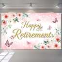 Blush Pink Floral Retirement Banner Watercolor Floral Gold Dots Photography Backdrop Elegant Women Happy Retirement Party Decorations Photo Booth Props (6x3.6ft)