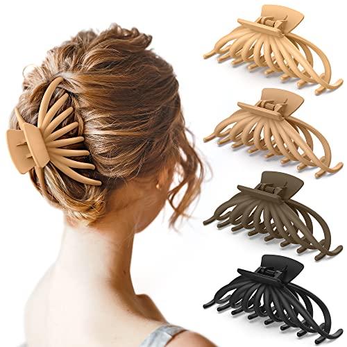 OPAUL Hair Clips for Thick Hair, 2Pack - Extra Large Hair Claw Clips for Women, 4.75" Hair Accessories for Women Girls Gifts, Neutral 2 Colors: Blonde, Caramel, Chestnut, Black