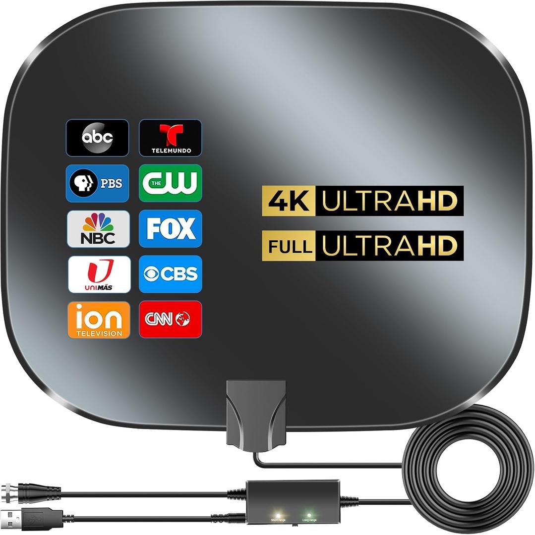 2026 Upgraded Indoor TV Antenna for Smart TVs, 3600+ Miles Range Digital Antenna for Local Channels, 4K 8K 1080p HD Antenna with Signal Booster & 18FT Coaxial Cable