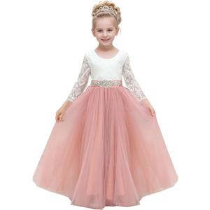 Abaowedding Lace V-Back Flower Girl Dress Tutu Tulle Princess Party Dress with Satin Sash, 6-7Y