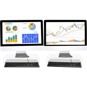 Jetec 2 Pcs Acrylic Monitor Stand Desktop Video Acrylic Monitor Riser Desk Shelf Computer Stand for Laptop TV Computer Screen Desk Organizer Teacher's Day Supplies (Clear, 20 x 8 x 3 Inch)