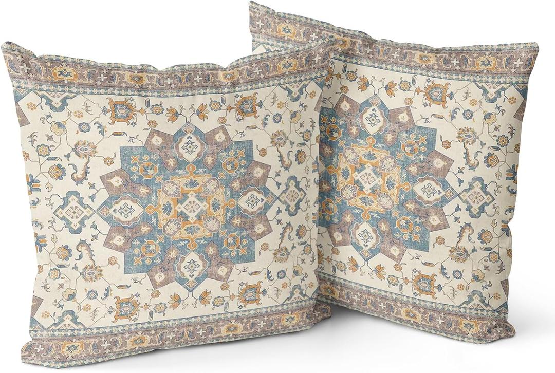 Snycler Boho Throw Pillow Covers Farmhouse Home Decor for Sofa Porch Patio Bed Room OutdoorSet of 2Bohemian Carpet Throw Pillows for Couch Decorative Pillow Cases20x20inch,Khaki (20" x 20" (Pack of 2), Boho-18)