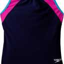 Speedo Girl's Swimsuit One Piece Solid Cross Back Multi Straps (14, Navy)
