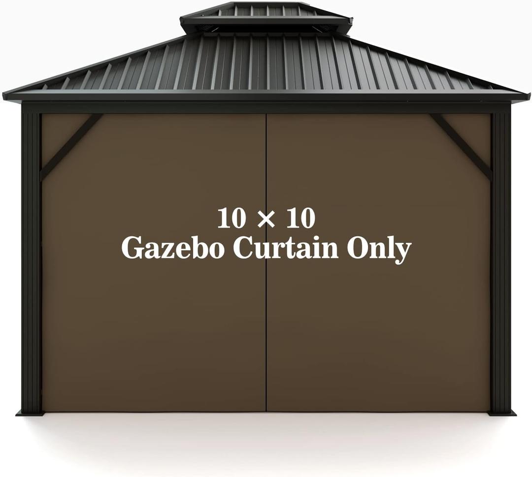 Gazebo Universal Replacement Privacy Curtain  Hugline 10' x 10' Gazebo Side Wall Outdoor Privacy Panel with Zipper (Brown)