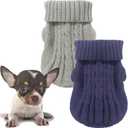 2 Pack Dog Sweaters for Small Dogs, Chihuahua Yorkie Sweater, Dog Clothes Winter Warm Pullover Sweaters, Pet Cat Clothing Cold Weather Puppy Clothes Outfits (XX-Small) (Navy Blue-Grey)