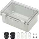 Zulkit Junction Box ABS Plastic Dustproof Waterproof IP65 Electrical Boxes Hinged Shell Outdoor Universal Project Enclosure Clear Cover with 2 Cable Glands 5.9 x 3.9 x 2.8 inch (150x100x70 mm)