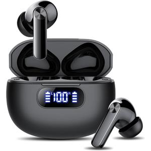 Wireless Earbuds, Bluetooth 5.3 Headphones LED Power Display, 2025 New Wireless Earphones, 4 ENC Noise Cancelling Mic, HiFi Stereo, 48H Playtime Mini Case IP7 Waterproof for Sport Walk (Bright Black)