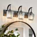 Modern Bathroom Vanity Light, 3-Light Black Wall Sconce with Crystal Accents, Over Mirror Bathroom Lighting Fixture, 23.62" Long Dimmable Vanity Lamp for Makeup, Easy Installation (3-Light 23.62in, Black Conical)