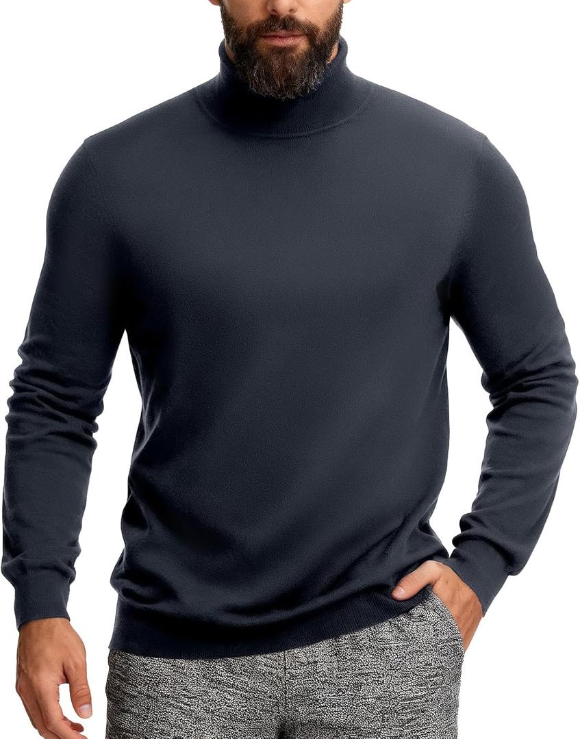 VPG Mens Turtleneck Long Sleeve Shirts, Long Sleeve Regular Fit Knit Turtle Neck Pullover Sweaters