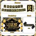 68Pcs Happy Retirement Party Decorations for Men and Women, Black Gold Retirement Party Decorations, Happy Banner, Backdrop, Hanging Swirls, Sash, Balloons, Cake &Food Toppers