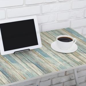 practicalWs 17.71''x 393.7''Blue Distressed Wood Wallpaper Self-Adhesive Peel and Stick Wall Paper Vintage Wood Vinyl Wrap Interior Film Surfaces Easy to Clean