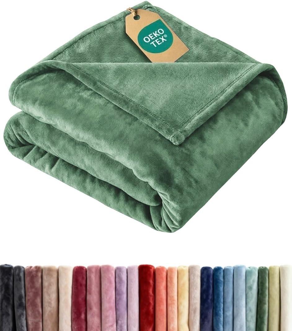 Ultra Soft Fleece Blanket Throw Size - Flannel Fleece Luxury Throw Blanket - Lightweight for Couch Bed Chair - Thick, Warm and Breathable - All Season Cozy Anti-Static Microplush Bedding, Sage Green
