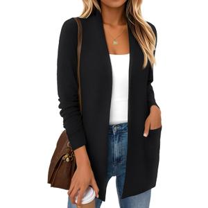 LILLUSORY Cardigan Sweaters for Women Lightweight Open Front Cardigans Casual Loose 2026 Spring Outfits with Pockets (X-Large, Black)