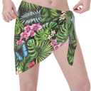 Short Sarong Wraps for Women Beach Sarongs Cover Up Bikini Wrap Skirt Swimsuit Sarong Bathing Suit Coverup (Palm Leaf Floral)