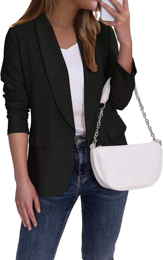 Ahlaray Women's Blazer Business Casual Lapel Collar Long Sleeve Open Front Work Office Suit Jackets Blazer, (Black, L)