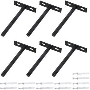Antrader 5 Inch Solid Steel Floating Shelf Brackets,Blind Shelf Supports (Large) Hidden Floating Wall Shelf Support Bracket for Floating Wood Shelves, Matte Black,6Pcs