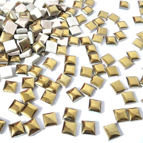 Brueyart 200 Pieces Square Mosaic Tiles for Crafts Bulk, Ceramic Mosaic Pieces 16 Colors Ceramic Mosaic Tile, 12mm Stained Mosaic Ceramic Tiles for Mosaic Projects Home Decor - Gold Mosaic Tiles