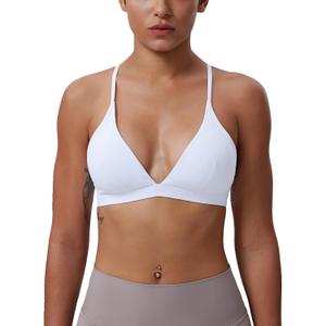Women's Triangle Bralette Plunge Unlined Seamless Bra No Underwire Sexy Comfortable Everyday V Neck Wireless (Large, White)
