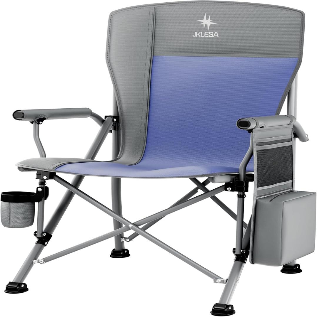 XL Premium Camping Chair - 400lb Capacity, Oversized 23.7" Wide Seat, Heavy Duty 600D Oxford Fabric, Padded Camping Chair Portable for Outdoor, Beach, Tailgate Parties Slate/Navy (XL  Silver Steel Frame)