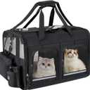 Groxkox Cat Carrier for 2 Cats, Foldable Double Cat and Dog Carrier, Small to Medium Size, 2 Front Zippered Compartments,Two Pets Carrier for Outdoor Travel,Mulitple Cat Carrier (Black)