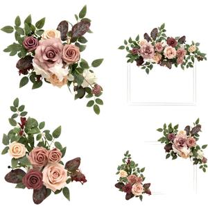 Ling's moment 2pcs Wedding Floral Swag Welcome Sign Artificial Flowers Backdrop Garland Dusty Rose & Mauve Ceremony Reception Wall Home Decorations Entryway Faux Outdoor Board Head Table Decor