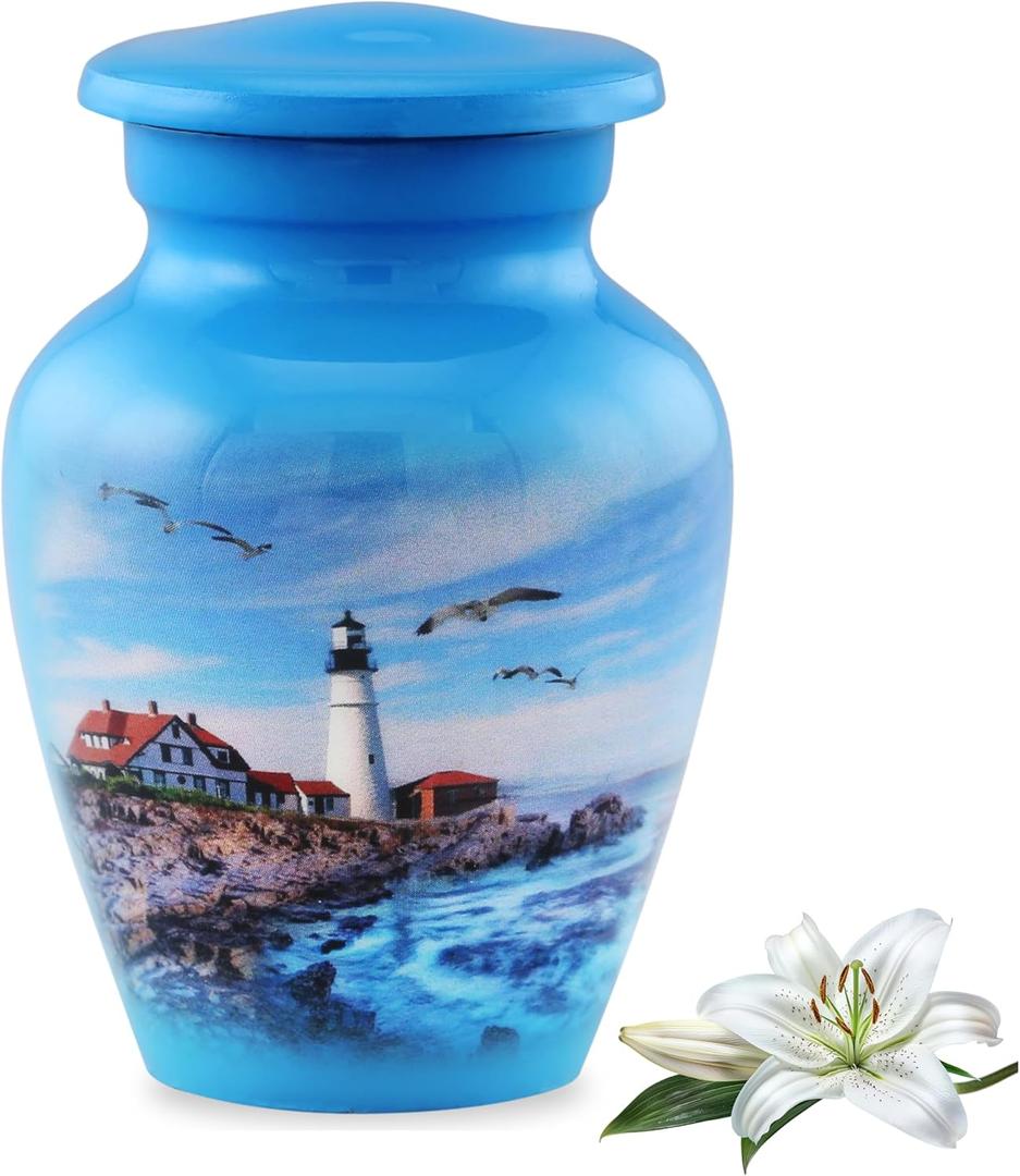 Handcrafted Lighthouse Keepsake Urn, Mini Memorial Token with Premium Case & Bag