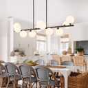 Linear Chandeliers for Dining Room,11 Light Globe Sputnik Chandelier with Milk White Glass 51inch Black Dining Room Light Fixture, Large Modern Chandelier for Kitchen Island