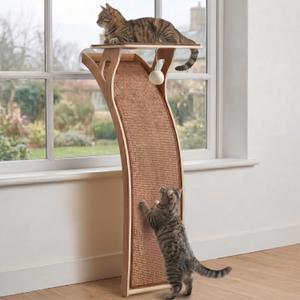 JKXJKX 47" Floor Standing Cat Window Perch with Curved Scratching Ramp, 80 Lbs Heavy Duty Window Bed Seat with Suction Cups, Furniture for Large Cats Indoor Bird Watching