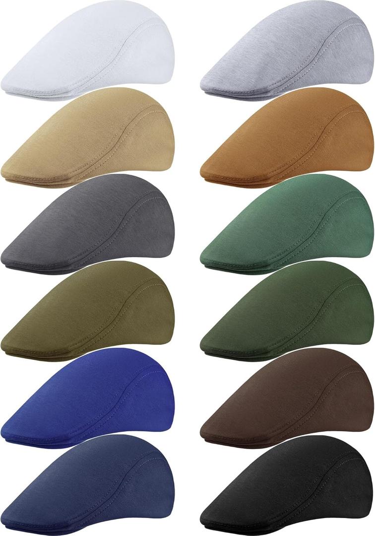 Foaincore Mens Newsboy Hats Bulk, Adjustable Newsboy Cap Driving Cabbie Hunting Hat for Men (Medium, Classic Colors)