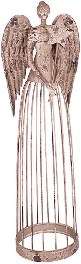 Antiqued Metal Garden Angel Statue with Star Wand, Indoor Outdoor Angel Yard Art Decor Lawn Patio Decorations Holiday Decor Garden Art (25.5" Height)