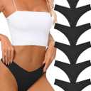 Tichers Seamless Thongs for Women No Show Thong V-waisted Stretch Breathable Sexy Panties Underwear 6 Pack XL, Black