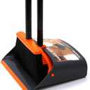 TreeLen Broom and Dustpan Set with 52" Long Handle for Home Kitchen Room Office Lobby Floor Use Upright Stand Up Stand Up Broom with Dustpan Combo - Orange