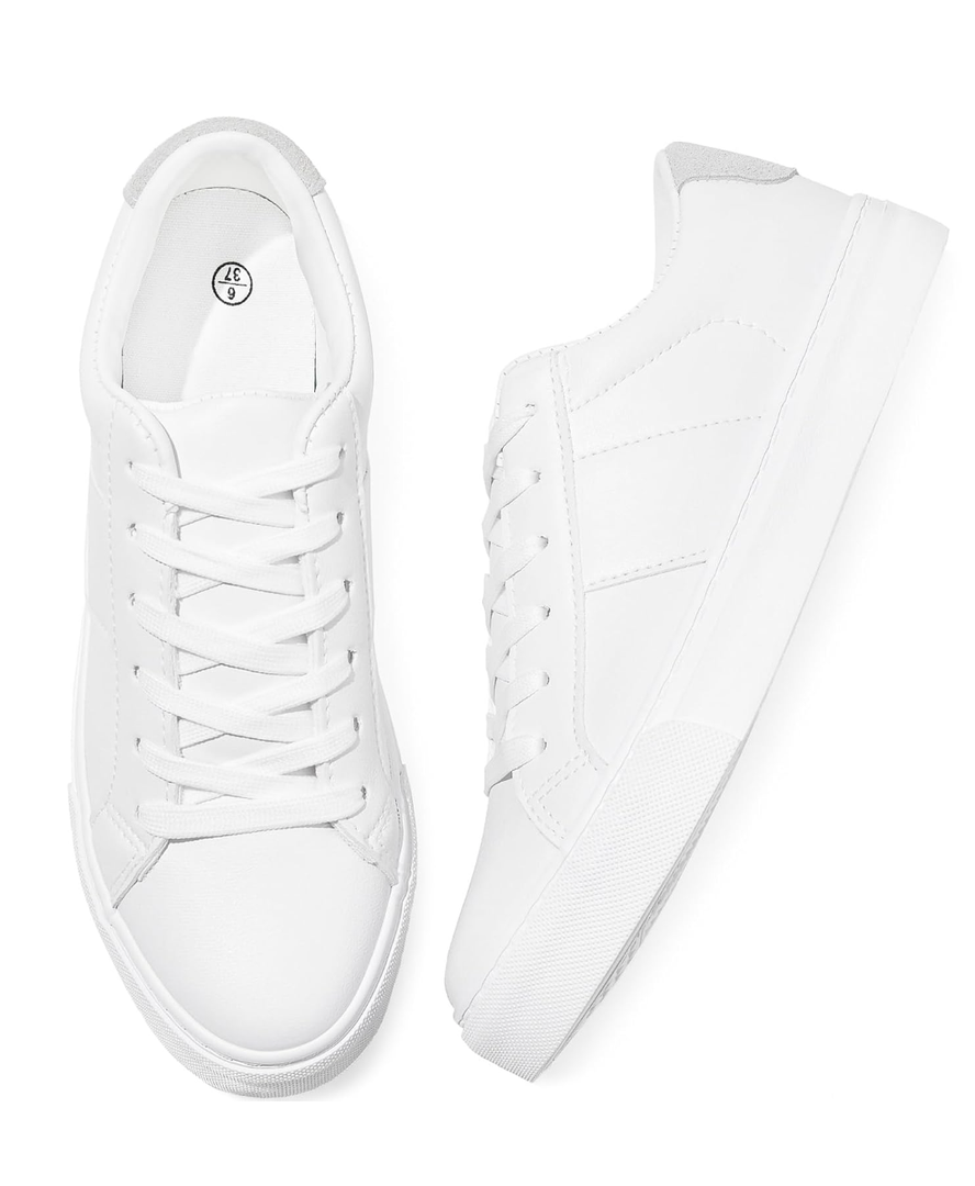 Adokoo Women's Fashion Sneakers PU Leather Casual Shoes White Tennis Low Top Shoes Womens Lace Up Sneakers 10.5