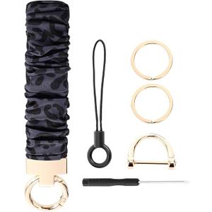 Cute Scrunchie Keychain Wristlet for Women & Men - Stretchy Car Key Holder with D Ring for Gym, Shopping, Travel 2Pack