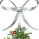 HUTHDAK Large Silver Bow Christmas Tree Topper,9.4 Inch Metal Tree Topper,Silver Bow Christmas Decorations for Xmas Home Decor Holiday Party Indoor Outdoor Shop Office