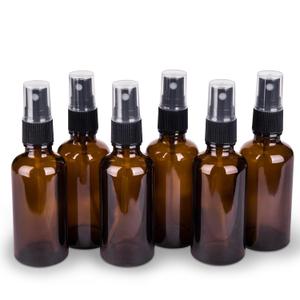 Spray Bottles, 2.7oz/80ml Amber Glass Empty Fine Mist Plastic Mini Travel Bottle Set, Small Refillable Liquid Containers with 2pcs Funnels and 24pcs Labels (6 Pack)