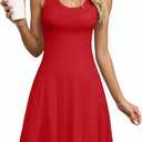 Valiamcep Women's Summer Dresses Scoop Neck Sleeveless A-Line Ribbed Knit Midi Tank Dress, Large, Red 