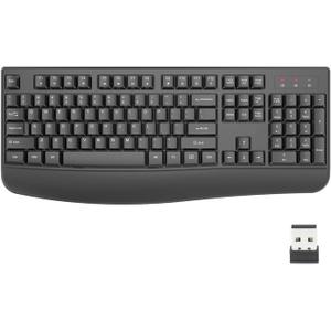 EDJO Wireless Keyboard, 2.4G Ergonomic Full Size Wireless Computer Keyboard with Wrist Rest for Windows, Mac OS Desktop/Laptop/PC Gray