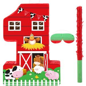 Hungdao Farm Birthday Pinata Number Pinata with Blindfold Bat and Confetti Animal Pinata for Boys Girls Birthday Party Decorations Barnyard Baby Shower Carnival Game Supplies(farm Number 1)