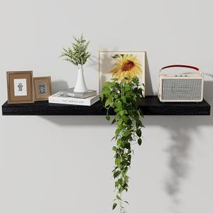 Axeman Floating Shelves, 8 Inch Deep Modern Solid Wood Wall Shelves for Storage, Wall Mounted Display Shelving with Invisible Heavy-Duty Metal Bracket, 36" W x 8" D x 1.6" H, Distressed Black  