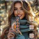 Compatible for iPhone 16e Case Cute with Strap Stand Finger Kickstand, Designer Cool Silicone Cases Funda Cover - Orange Flower Mandala